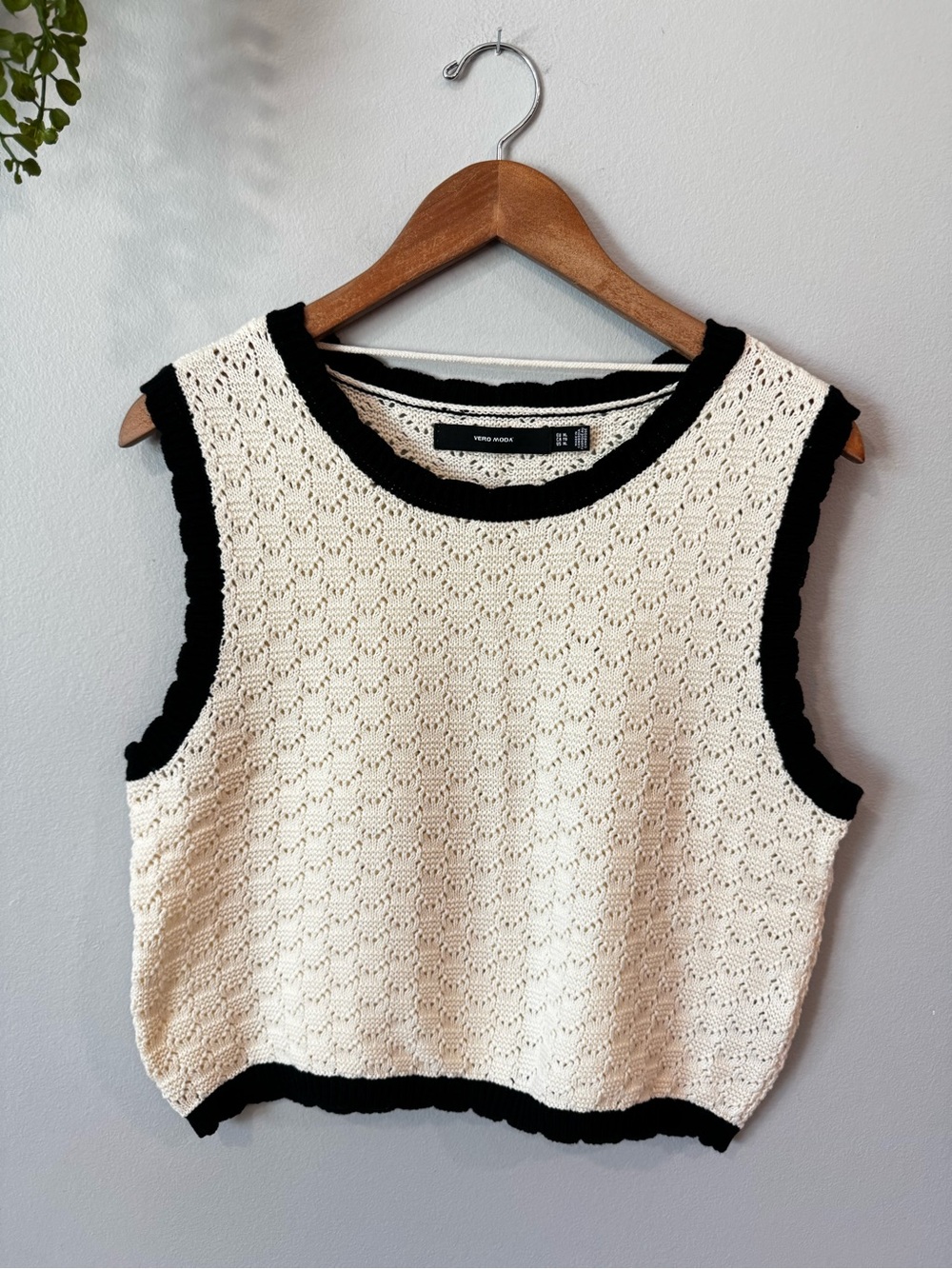 Vero Moda Ivory Crochet Tank with Black Edging